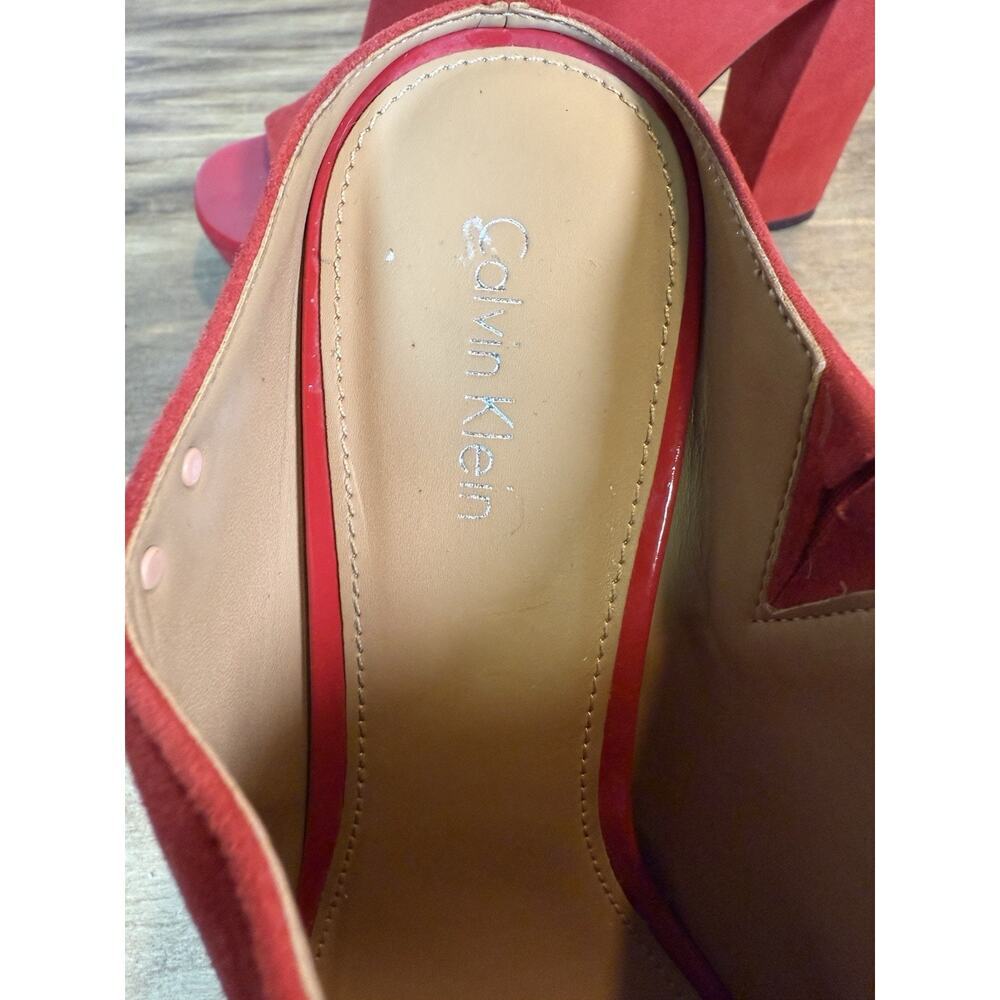 Calvin Klein Red Suede Open Toe Block Heel Mules Women’s Size 8 -shoes - Picture 6 of 13